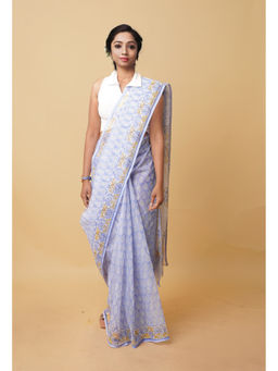 Unnati Silks - Blue Pure Hand Block Printed Kota Saree