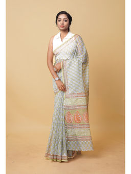 Unnati Silks - Green Pure Hand Block Printed Kota Saree
