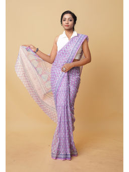 Unnati Silks - Purple Pure Hand Block Printed Kota Saree