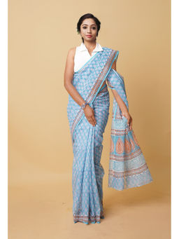 Unnati Silks - Blue Pure Hand Block Printed Kota Saree