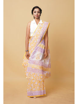 Unnati Silks - Yellow Pure Hand Block Printed Kota Saree