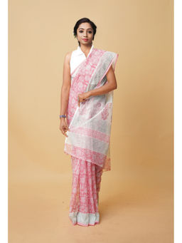 Unnati Silks - Pink Pure Hand Block Printed Kota Saree