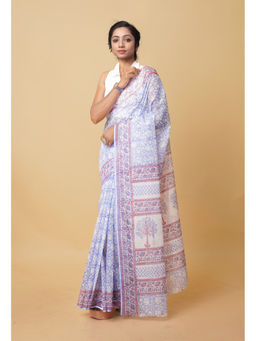 Unnati Silks - Blue Pure Hand Block Printed Kota Saree