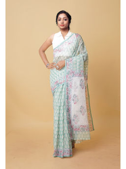 Unnati Silks - Green Pure Hand Block Printed Kota Saree