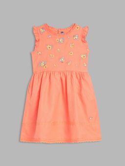 Blue Giraffe - Girls Orange Embroidered Dress