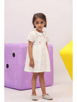The Little Trunk - White Embroidered Peter Pan Collar Dress
