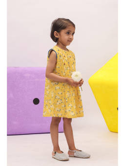 The Little Trunk - Yellow Ditsy Floral Pleated Dress