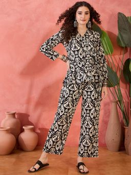 Gahan - Black Ikat Printed Tie Up Co-Ord Set