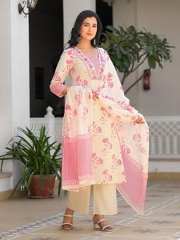 Autumnlane - Bhakti Rose Printed Cotton Kurta with Pant and Dupatta (Set of 3)