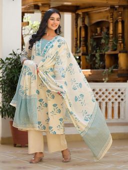 Autumnlane - Bhakti Sea Printed Cotton Kurta with Pant and Dupatta (Set of 3)