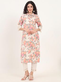 Divena - Pink/Cream Floral Printed Cotton Kurta