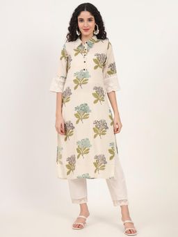 Divena - Green Floral Printed Cotton Kurta