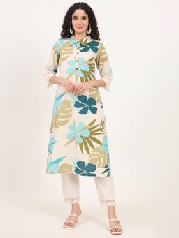 Divena - Green/Blue Floral Printed Cotton Kurta