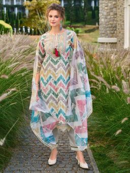 Autumnlane - Sargam vibe Shchiffli cotton Kurta with Pant and Dupatta (Set of 3)
