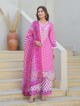 Autumnlane - Tridhara Fuschia Cotton Kurta with Pant and Dupatta (Set of 3)