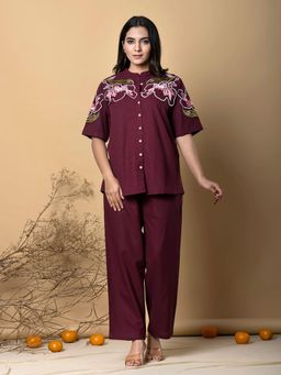 Autumnlane - Tripti Mulberry Embroidery Cotton Co-ord (Set of 2)