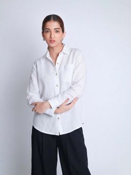 Strong And Brave - Women Premium Oversized Linen Semi Sheer White Shirt