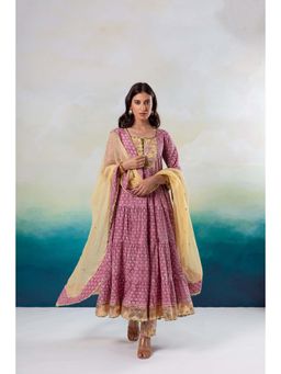 Hezal - Gazala Purple Tier Anarkali Kurta with Pant and Dupatta (Set of 3)