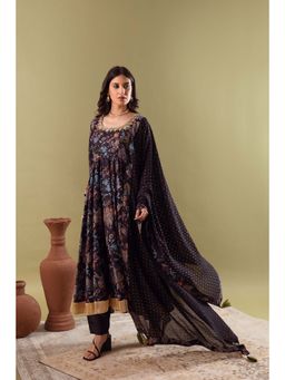 Hezal - Gazala Black Anarkali Kurta with Pant and Dupatta (Set of 3)