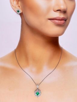 Kai Jewel - Sterling Stylish Green Flora Zircon Necklace With Earrings Set