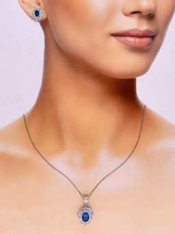 Kai Jewel - Sterling Blooming Blue Pave Necklace With Earrings Set