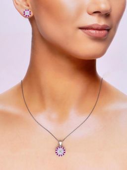 Kai Jewel - Sterling Sparkling Sun Pave Pink Necklace With Earrings Set