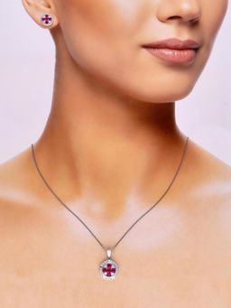 Kai Jewel - Sterling Stylish Pink And White Zircon Necklace With Earrings Set