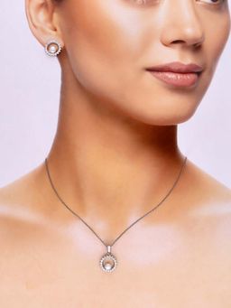 Kai Jewel - Sterling Crystal Flowers Necklace With Earrings Set