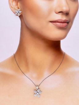 Kai Jewel - Sterling Shimmering Blossoms Zircon Necklace With Earrings Set