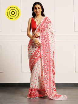 Aditri - Handloom Jamdani On Resham Silk Saree with Running Blouse