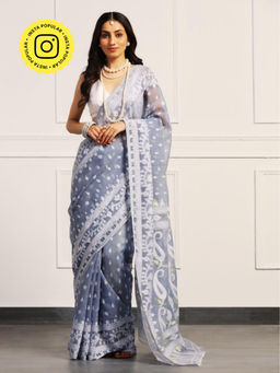 Aditri - Handloom Jamdani On Resham Silk Saree with Running Blouse