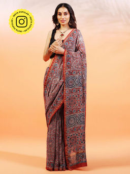 Aditri - Handprinted Ajrakh On Chanderi Silk Multi-Color Saree With Running Blouse