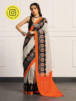 Aditri - Handloom Ikat On Gas Mercerised Cotton Multi-Color Saree With Blouse Piece