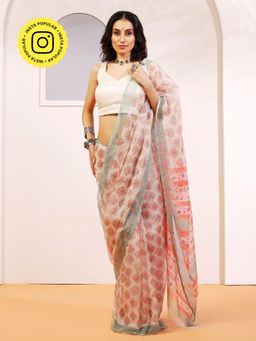 Aditri - Handloom Kota Doria Hand Block Print Multi-Color Saree With Blouse Piece