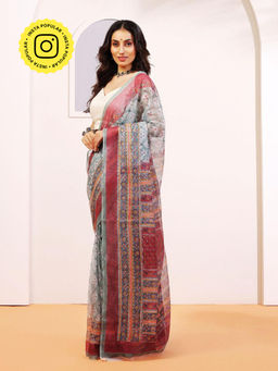 Aditri - Handloom Kota Doria Hand Block Print Multi-Color Saree With Blouse Piece