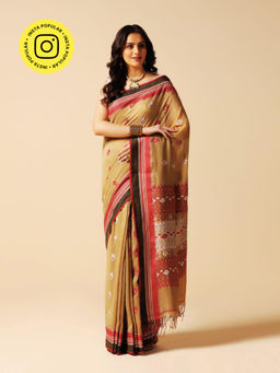 Aditri - Beige Handloom Khadi Cotton Saree with Running Blouse
