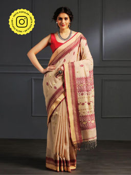 Aditri - Beige Handloom Khadi Cotton Saree with Running Blouse