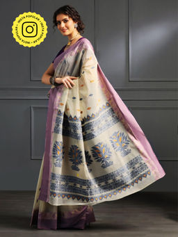 Aditri - Beige Handloom Khadi Cotton Saree with Running Blouse