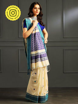Aditri - Beige Handloom Khadi Cotton Saree with Running Blouse
