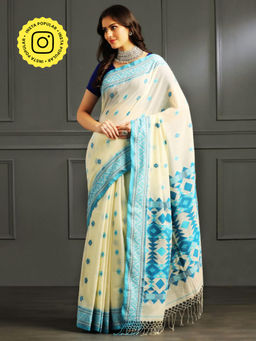 Aditri - Cream Handloom Khadi Cotton Saree with Running Blouse