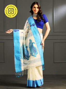 Aditri - Cream Handloom Khadi Cotton Saree with Running Blouse