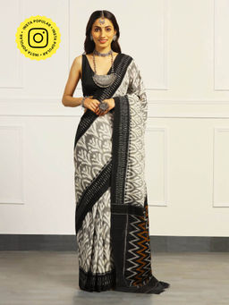 Aditri - Black Handloom Ikat On Gas Saree with Unstitched Blouse