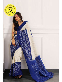 Aditri - Blue Handloom Ikat On Saree with Unstitched Blouse