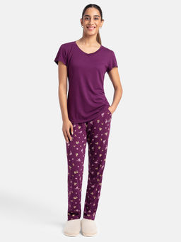Jockey - RX85 Women Micro Modal Cotton T-Shirt and Pyjama Sleep Set - Purple Wine