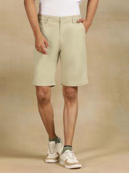 JadeBlue - Pista Green Cotton Stretch Shorts - Solid Slim Fit