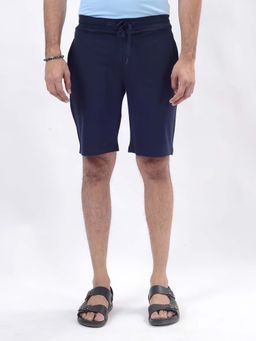 JadeBlue - Navy Blue Cotton Stretch Shorts - Slim Fit Solid Pattern