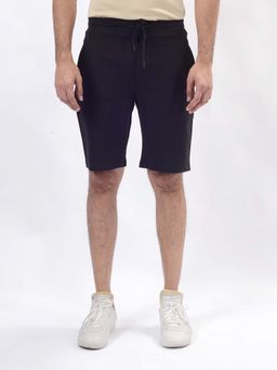JadeBlue - Black Cotton Stretch Shorts - Slim Fit Solid Pattern