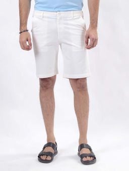 JadeBlue - White Cotton Blend Shorts - Slim Fit Solid Pattern