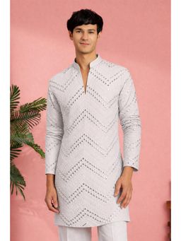 Vastramay - Men Silver Georgette Mirror Work Thigh-Length Kurta