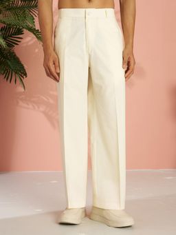 Vastramay - Men Cream Cotton Solid Wide Leg Pant
